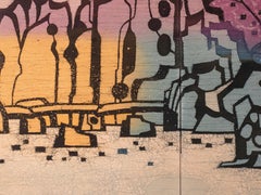 Japanese Two Panel Screen: Textile Landscape