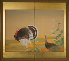 Japanese Two Panel Screen, Turkeys