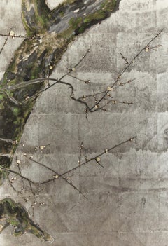 Japanese Two Panel Screen: Venerable Plum Tree in Winter