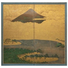 Japanese Two-Panel Screen, View of Fuji-San