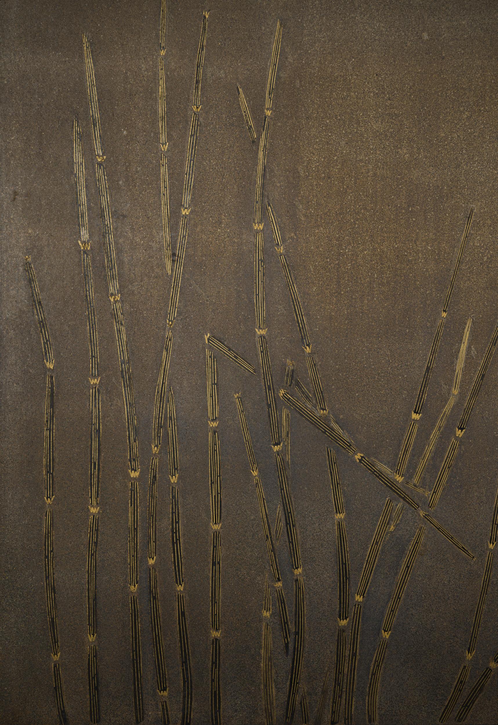 19th Century Japanese Two Panel Screen Wetlands Flora on Silver Leaf