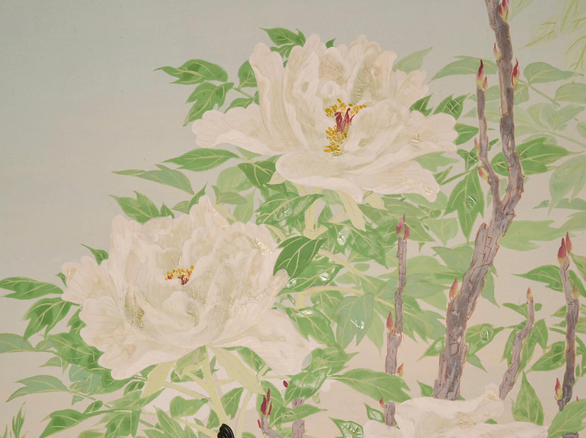 20th Century Japanese Two Panel Screen: White Shepard For Sale