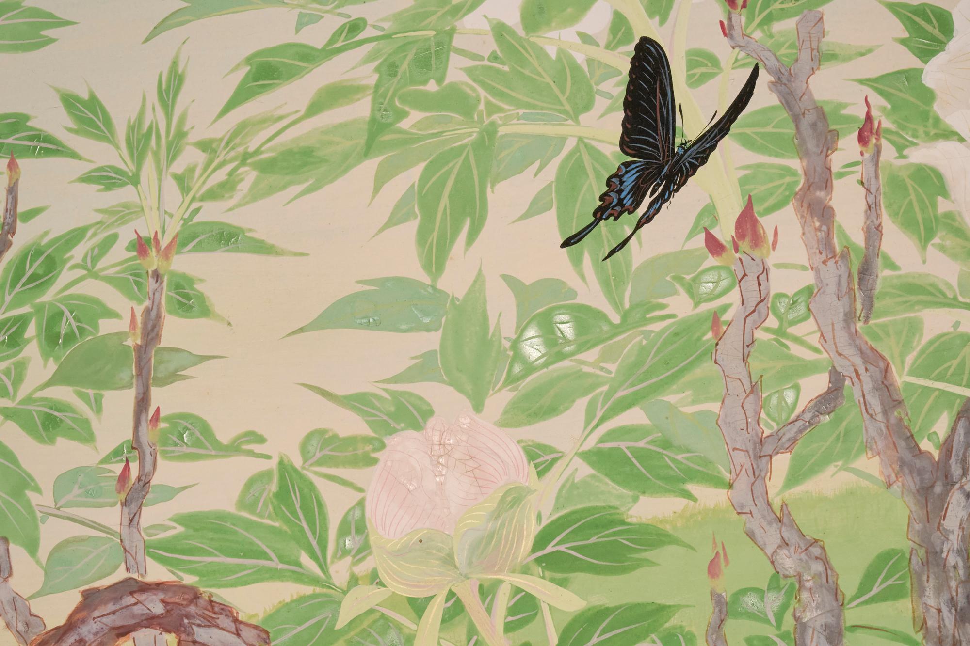 Brocade Japanese Two Panel Screen: White Shepard For Sale