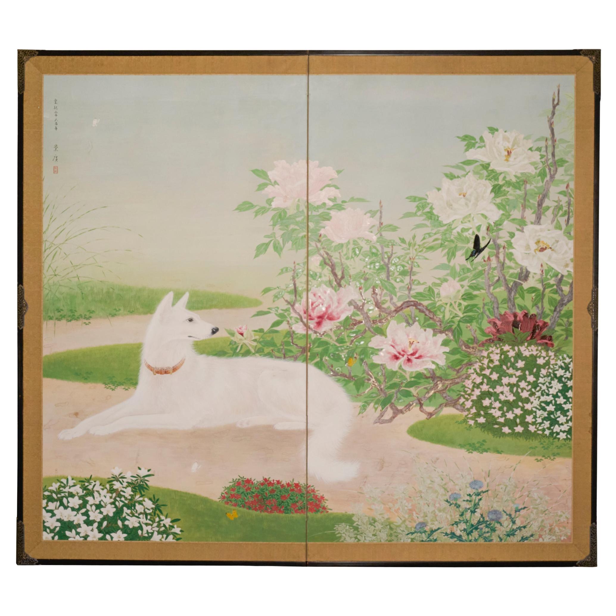 Japanese Two Panel Screen: White Shepard