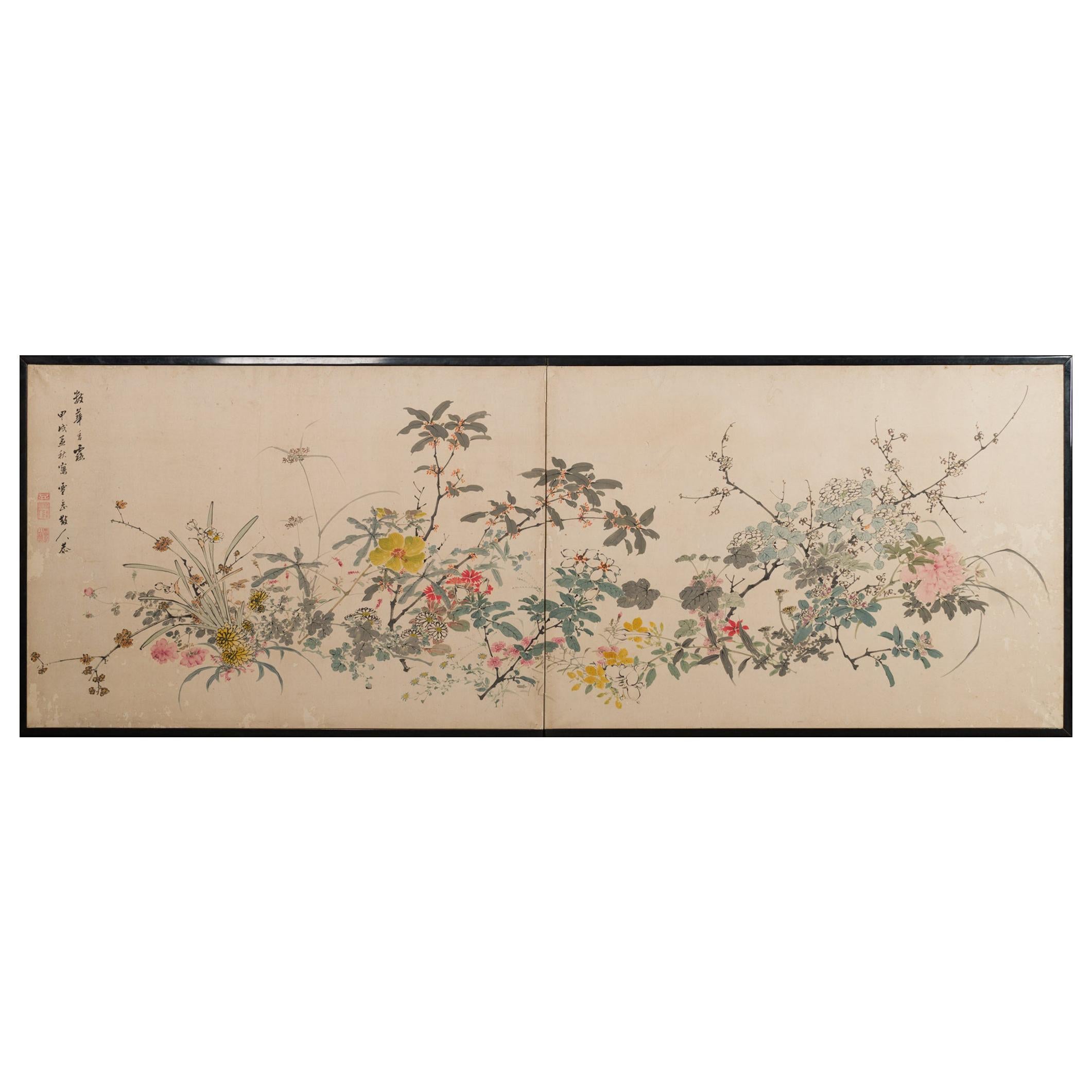 Japanese Two-Panel Screen Wild Flowers