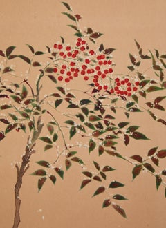 Japanese Two Panel Screen: Winter into Spring Floral Landscape