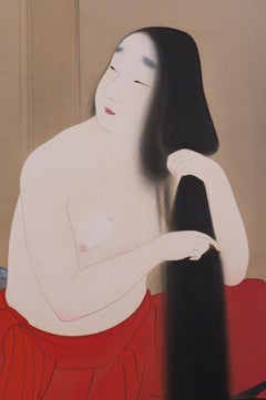 Japanese Two-Panel Screen Woman Washing Her Hair by Candlelight