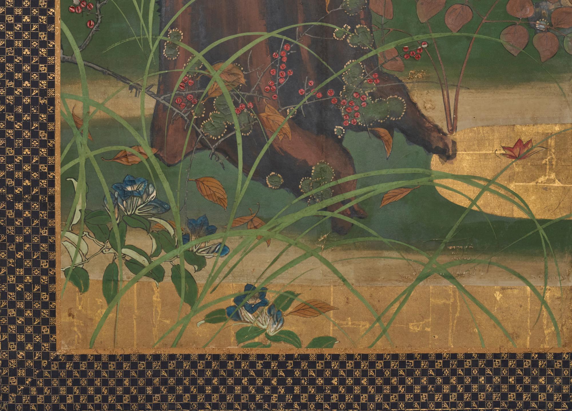 Japanischer Zwei-Panel-Bildschirm: Woodland Deer im Angebot 2