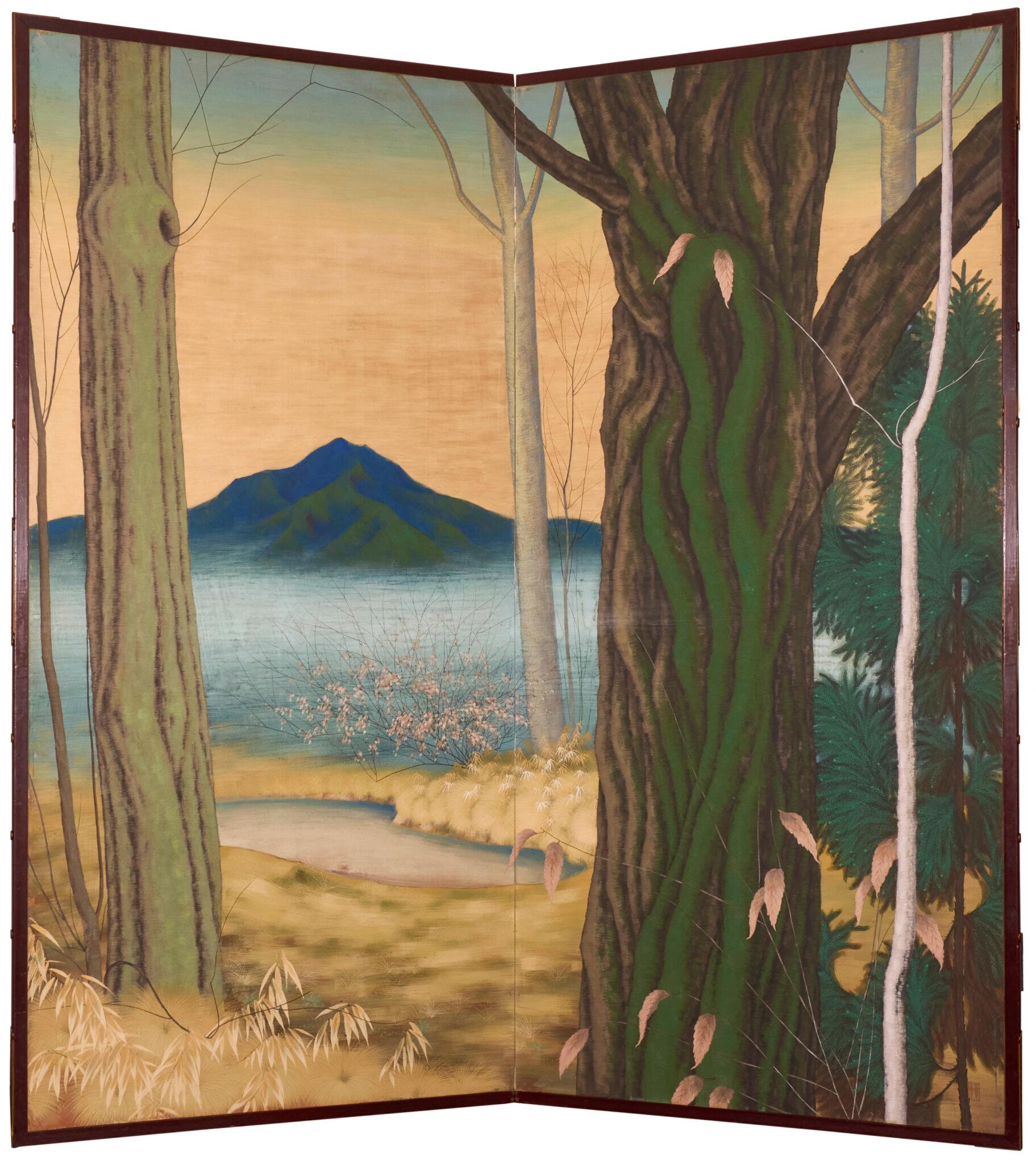 Paravento giapponese a due pannelli: Sogno del bosco in vendita 9