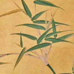 Japanese Two Panel Screen: Young Bamboo on Gold