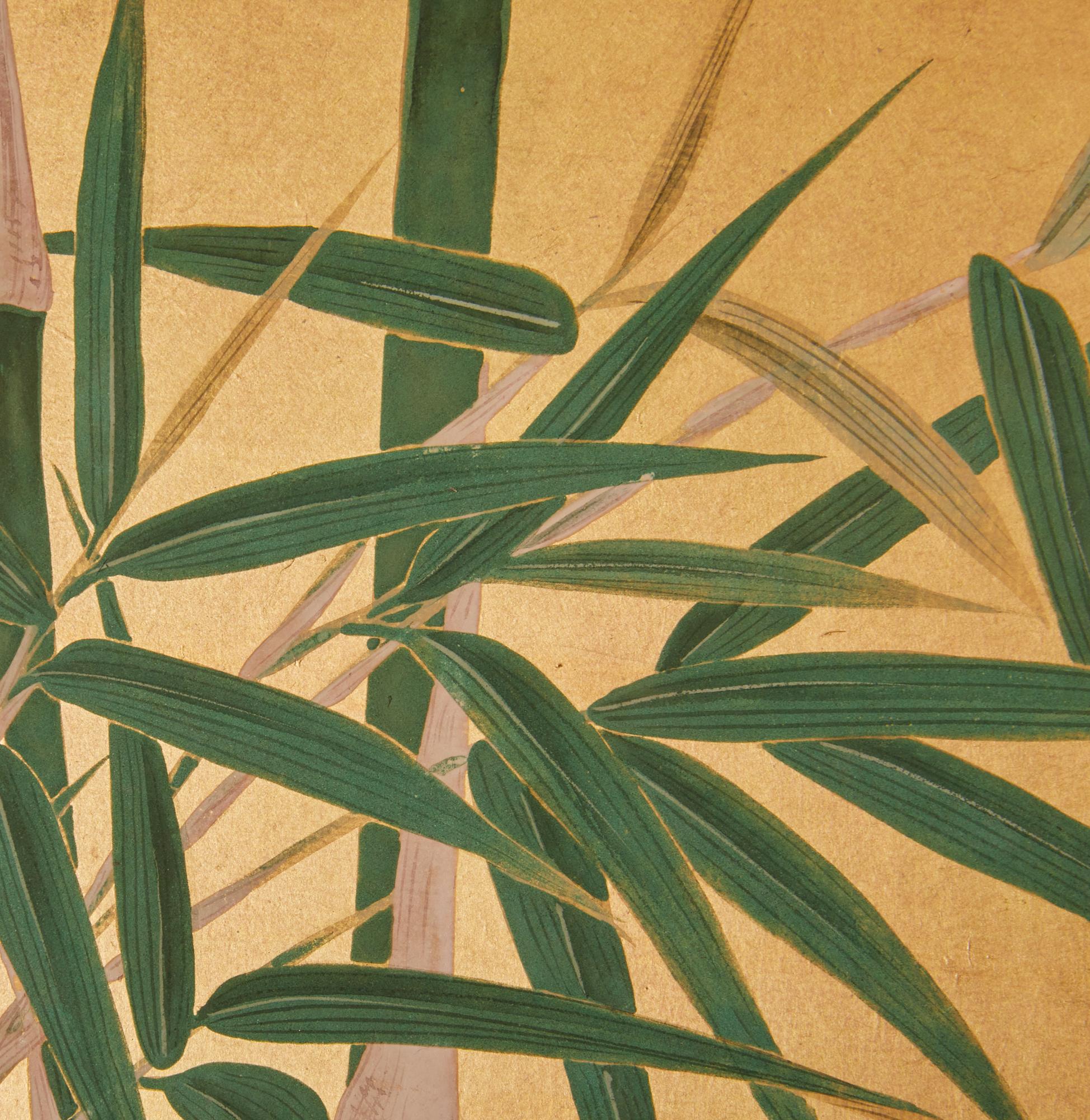 Paravent japonais à deux panneaux : jeune bambou sur or Bon état - En vente à Hudson, NY