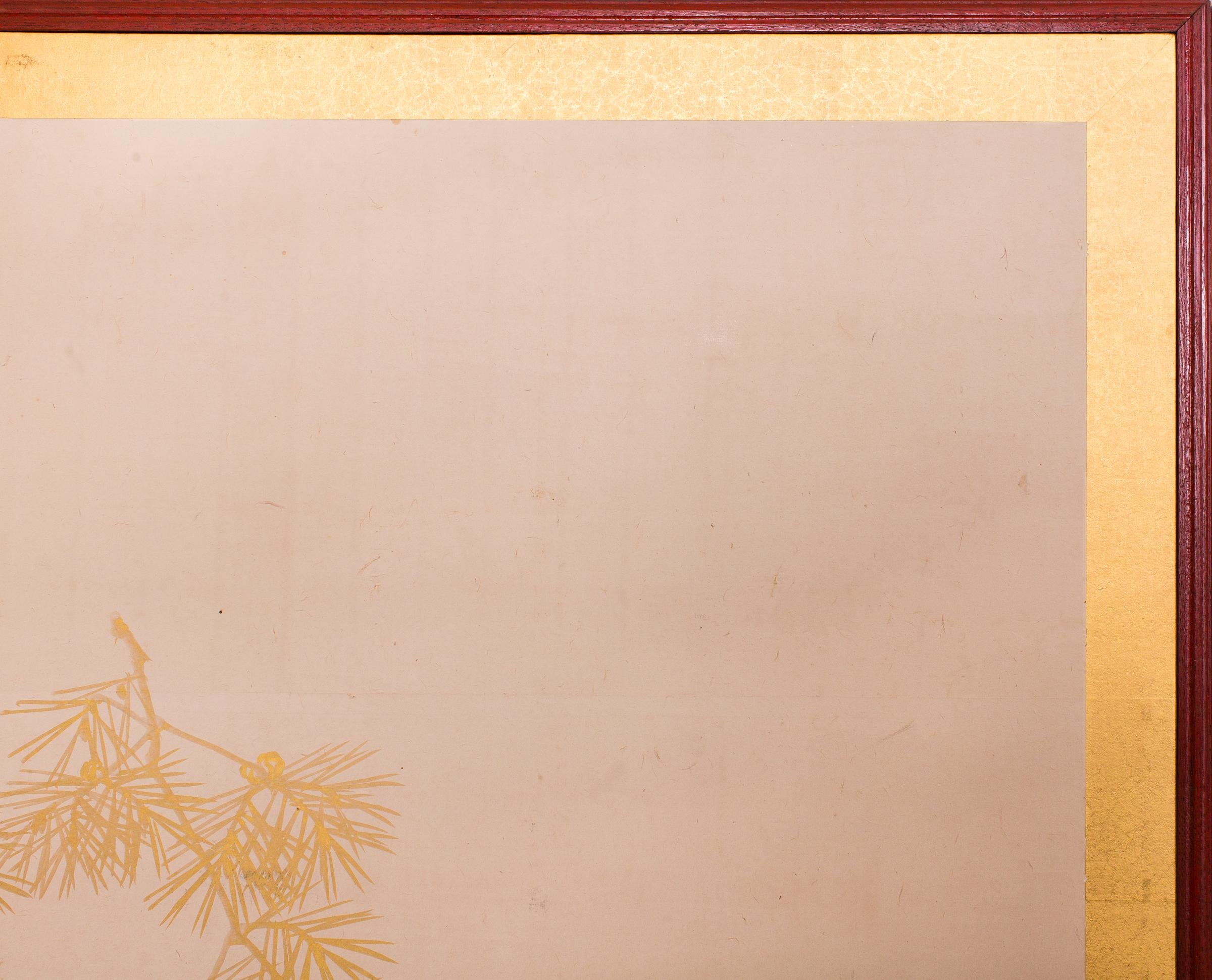 Gold Leaf Japanese Two Panel Screen Young Pine