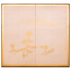 Japanese Two Panel Screen Young Pine