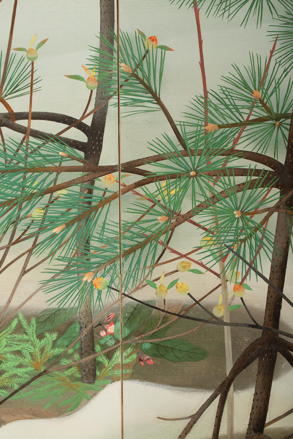 Wunderschön gemalt von Kido So (1899 - 1984). Geboren in Kyoto, studierte So Malerei an der Städtischen Malereischule von Kyoto unter Yamamoto Shunkyo (1871 - 1933). So stellte er während der Showa-Periode (1926-1945) ständig auf den kaiserlichen
