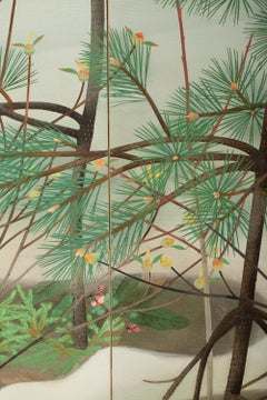 Japanese Two-Panel Screen, Young Pine in Snow