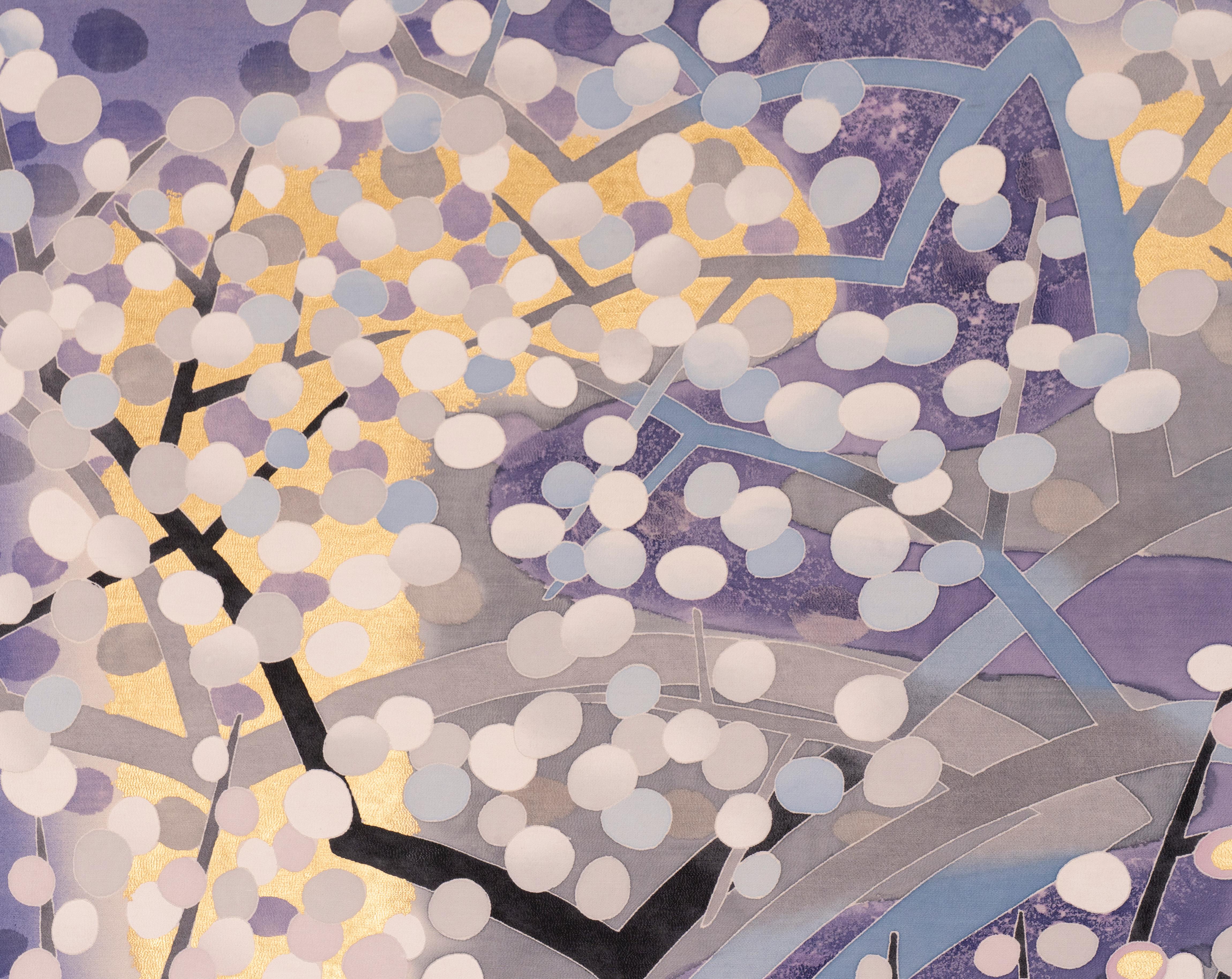 Japanese Two Panel Screen: Yozakura (Cherry Blossom Viewing at Night) In condizioni buone in vendita a Hudson, NY