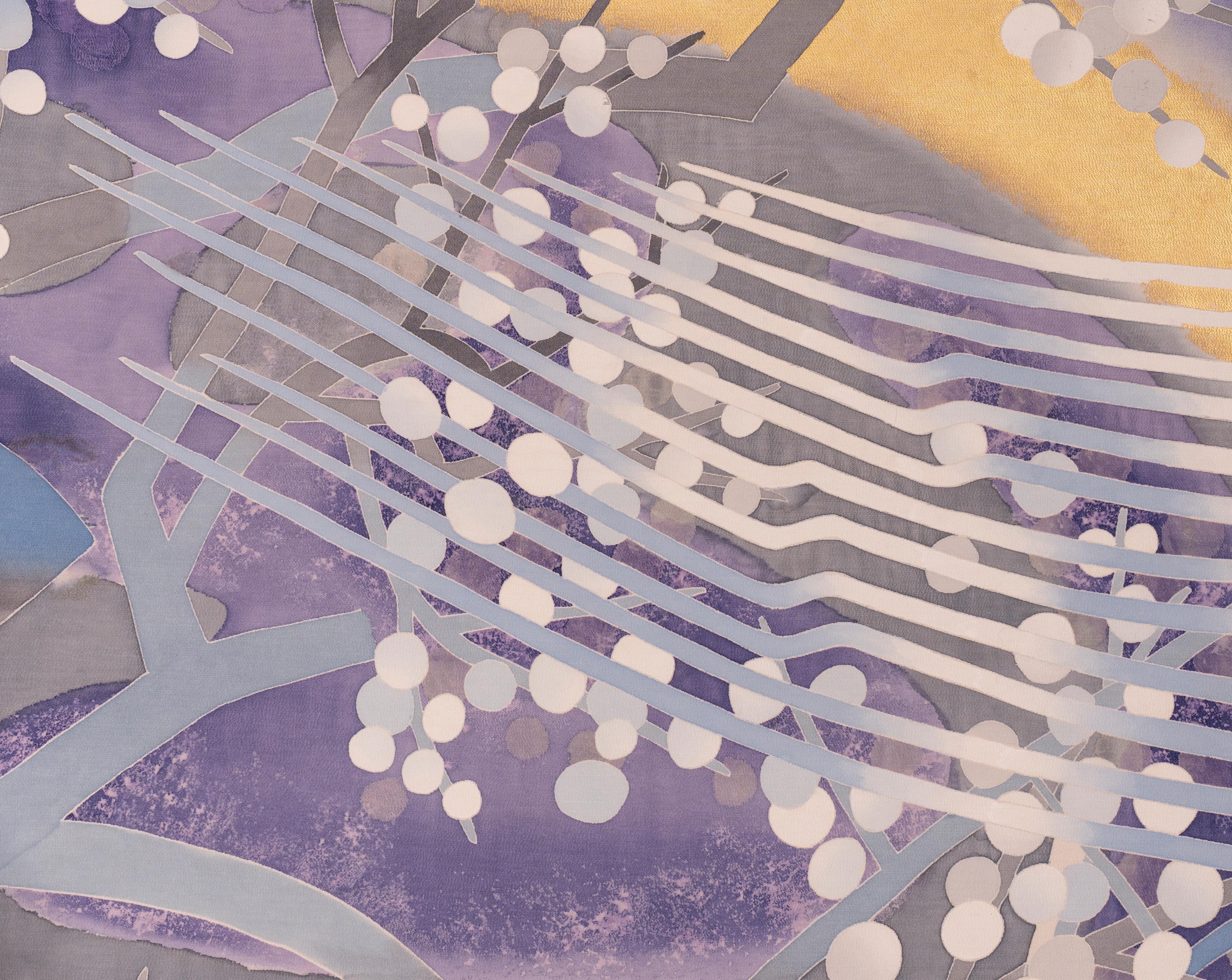 Japanese Two Panel Screen: Yozakura (Cherry Blossom Viewing at Night) in vendita 1