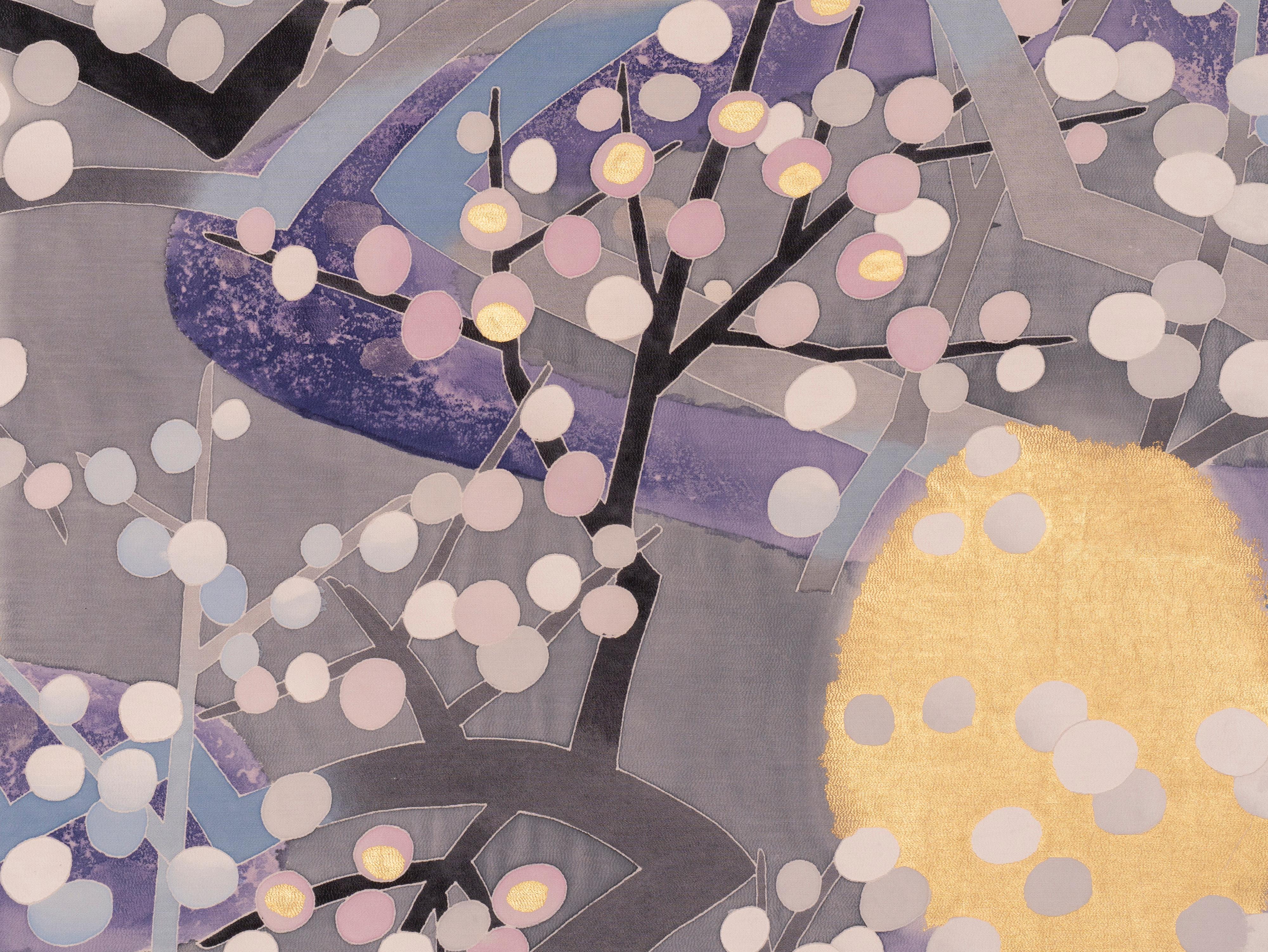 Japanese Two Panel Screen: Yozakura (Cherry Blossom Viewing at Night) in vendita 2