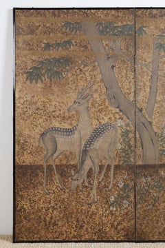 Japanese Two-Panel Showa Period Screen of Sika Deer