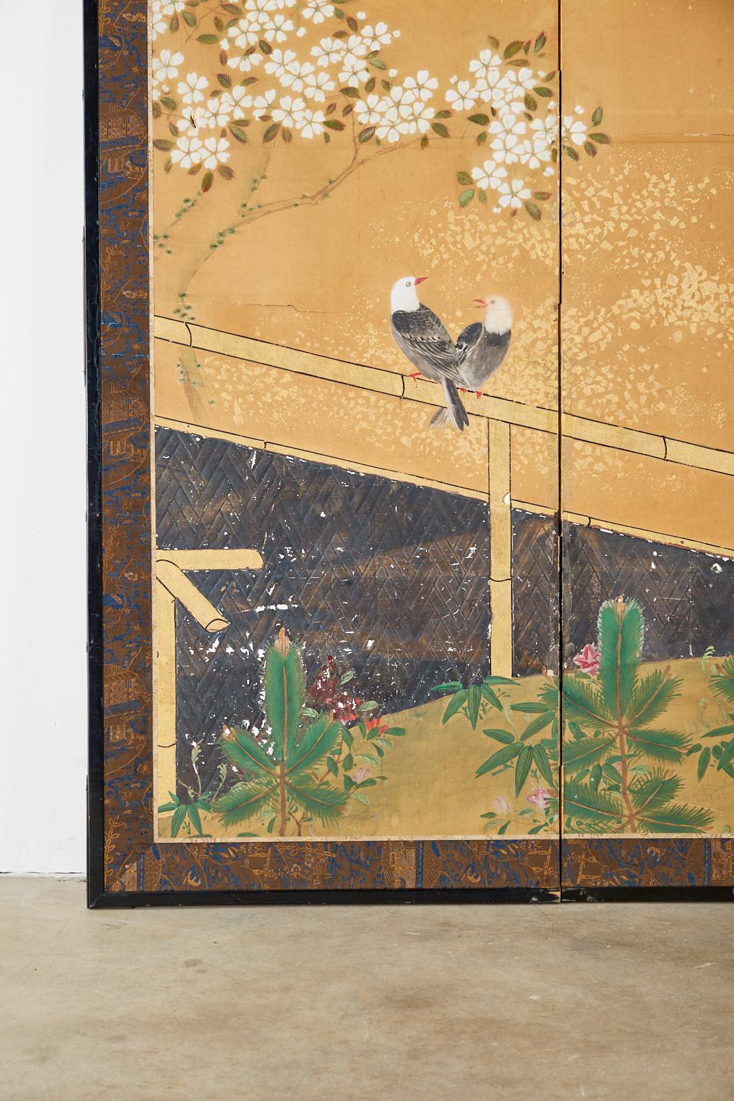 Japanese Two-Panel Showa Screen Birds under Cherry Tree 1