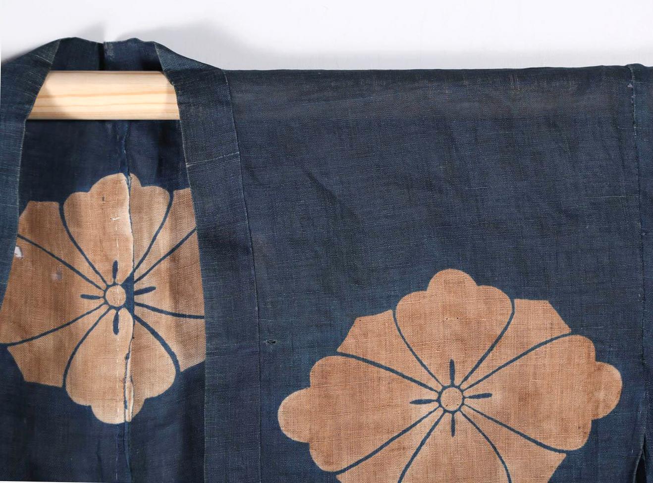 Linen Japanese Two-Piece Indigo Asa Kyogen Festival Costume Meiji Period For Sale