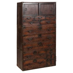 Armoire japonaise Tansu deux pièces avec portes coulissantes et onze tiroirs