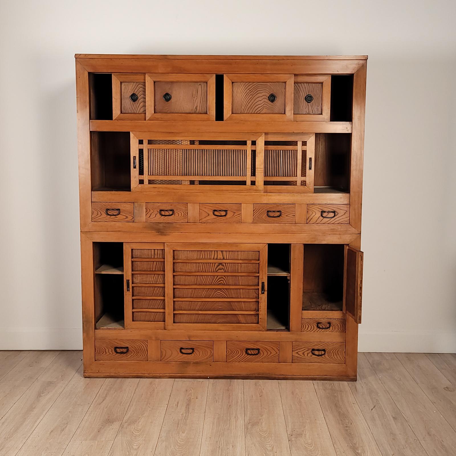 Hand-Crafted Japanese Two Section Mizuya (Kitchen) Tansu, Meiji Period For Sale