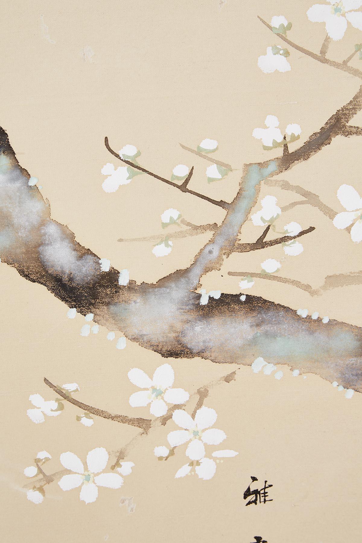 Japanese Two-Sided Folding Byobu Silk Painted Screen 7