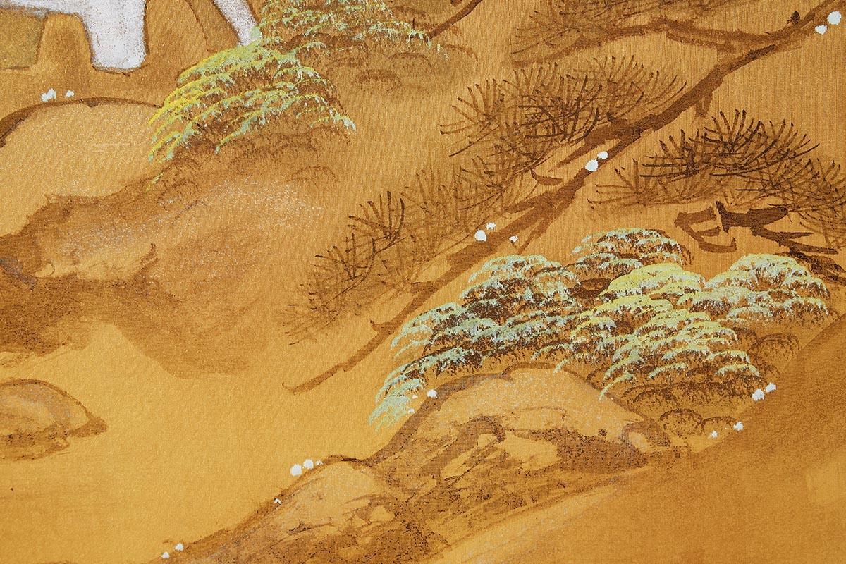 Japanese Two-Sided Folding Byobu Silk Painted Screen 1