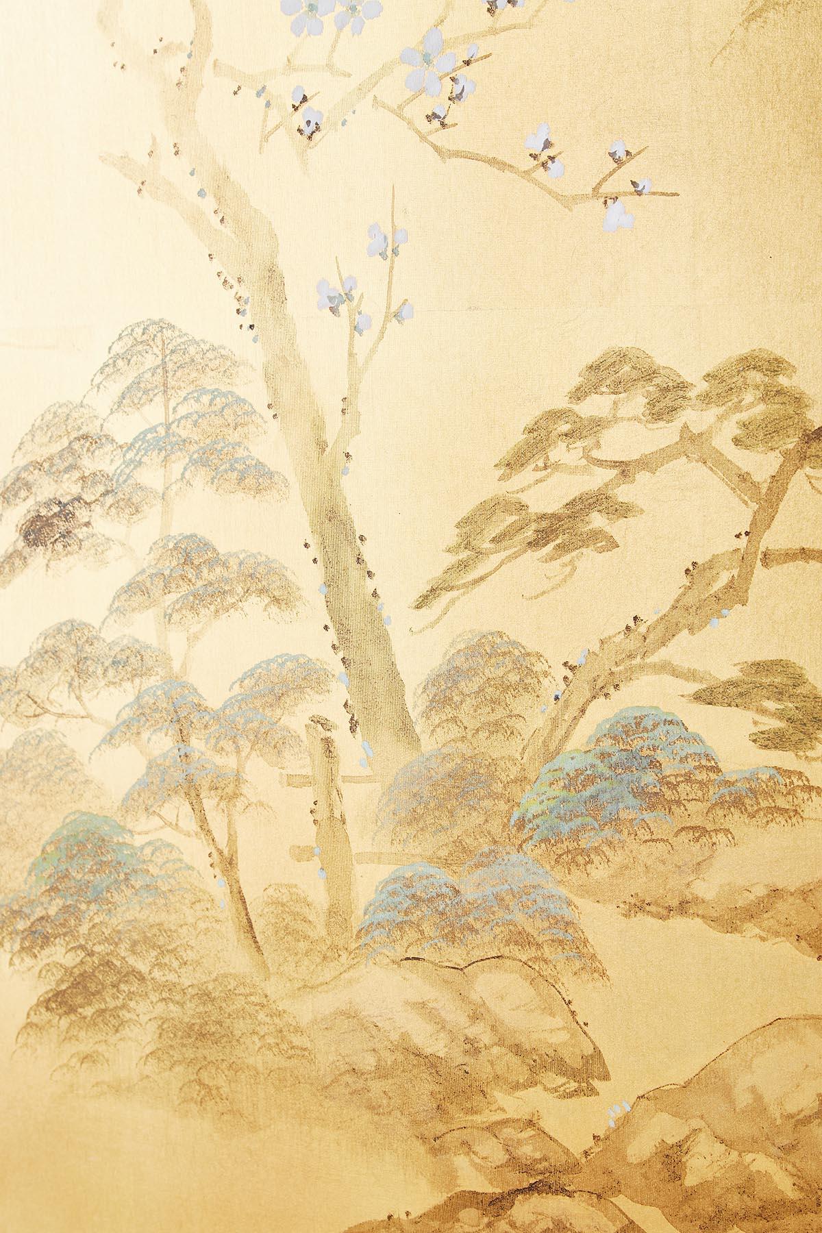 Japanese Two-Sided Folding Byobu Silk Painted Screen 3