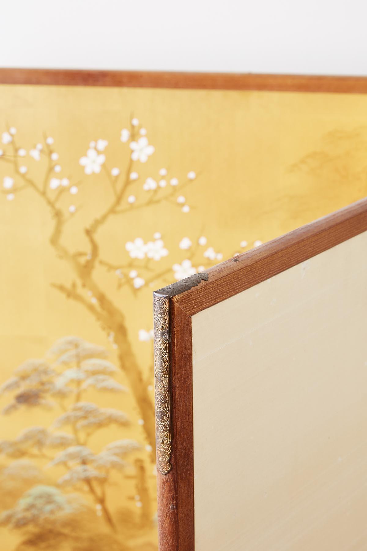 Japanese Two-Sided Folding Byobu Silk Painted Screen 5