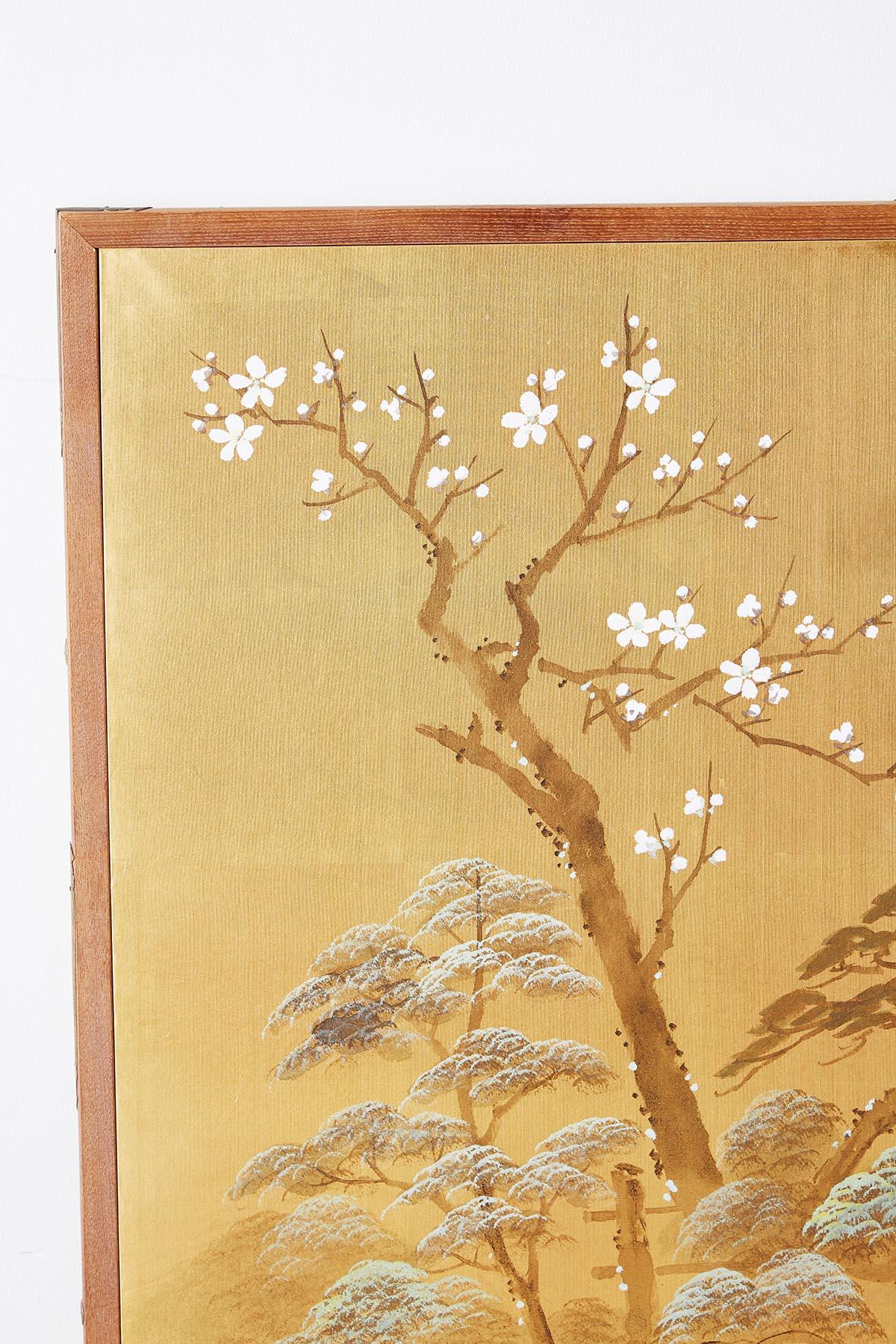 Meiji Japanese Two-Sided Folding Byobu Silk Painted Screen