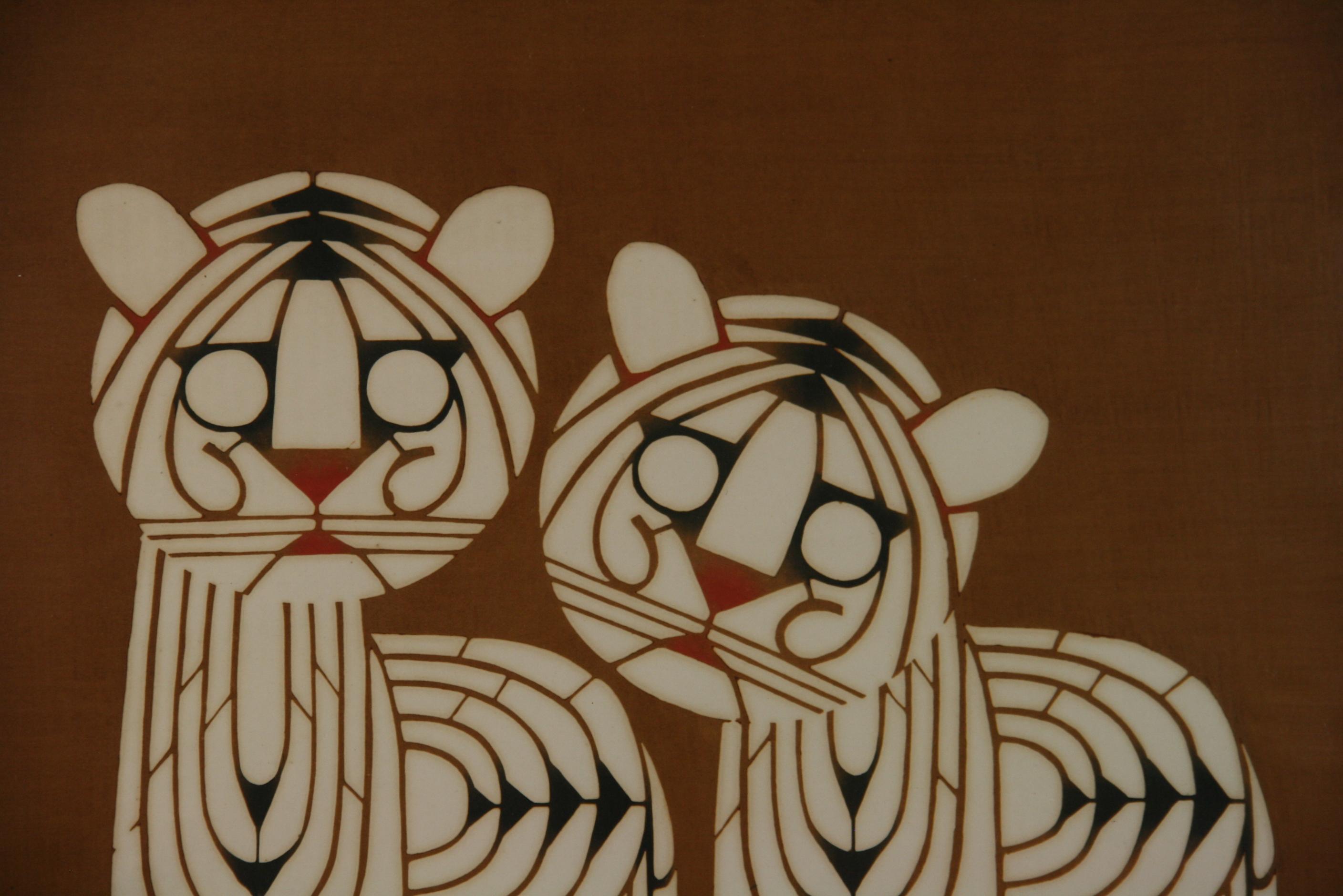 Mid-20th Century Japanese Two Tigers Serigraph #5 By Inikumo 1967