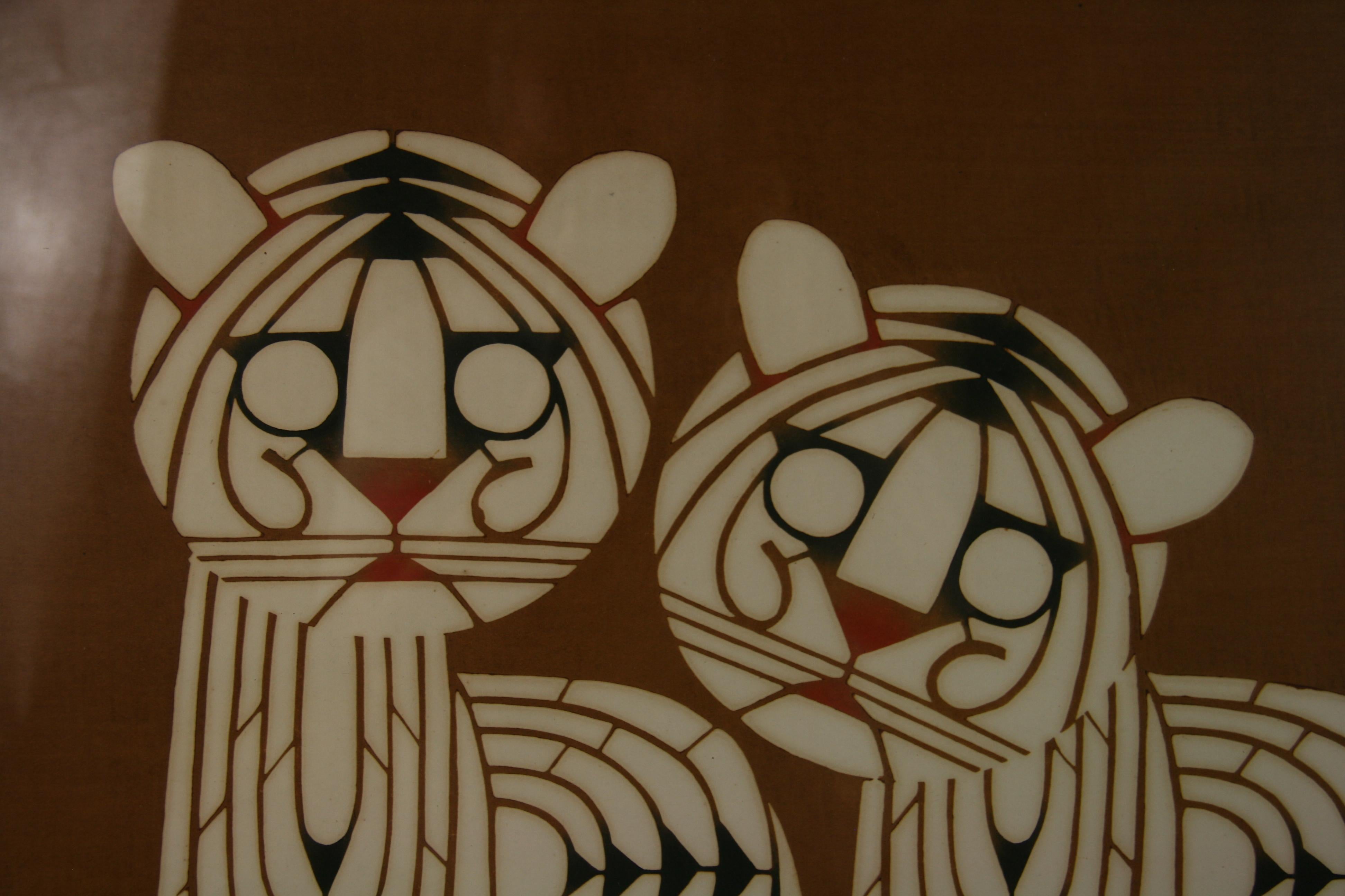 Japanese Two Tigers Serigraph #5 By Inikumo 1967 2
