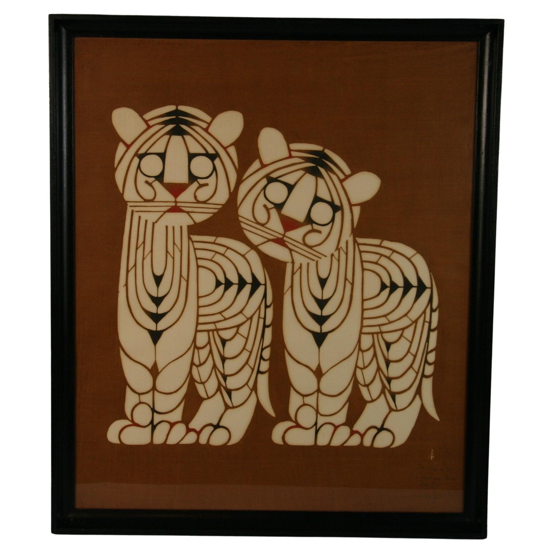 Japanese Two Tigers Serigraph #5 By Inikumo 1967