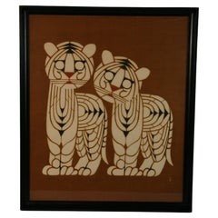 Vintage Japanese Two Tigers Serigraph #5 By Inikumo 1967
