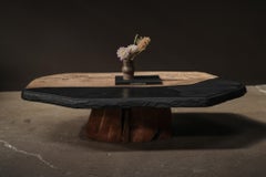 Japanese Two-Tone Coffee Table, Wood with Trunk Base