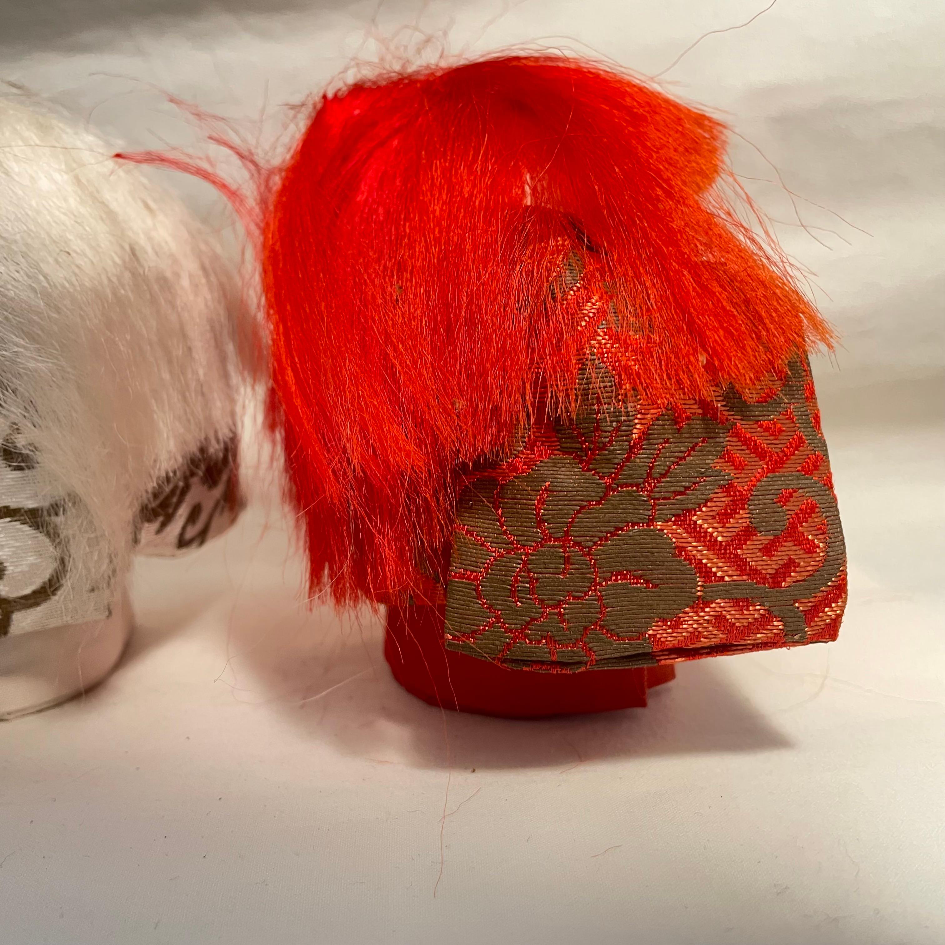 Late 20th Century Japanese Two Wooden Kabuki Dolls Renjishi 1990s For Sale