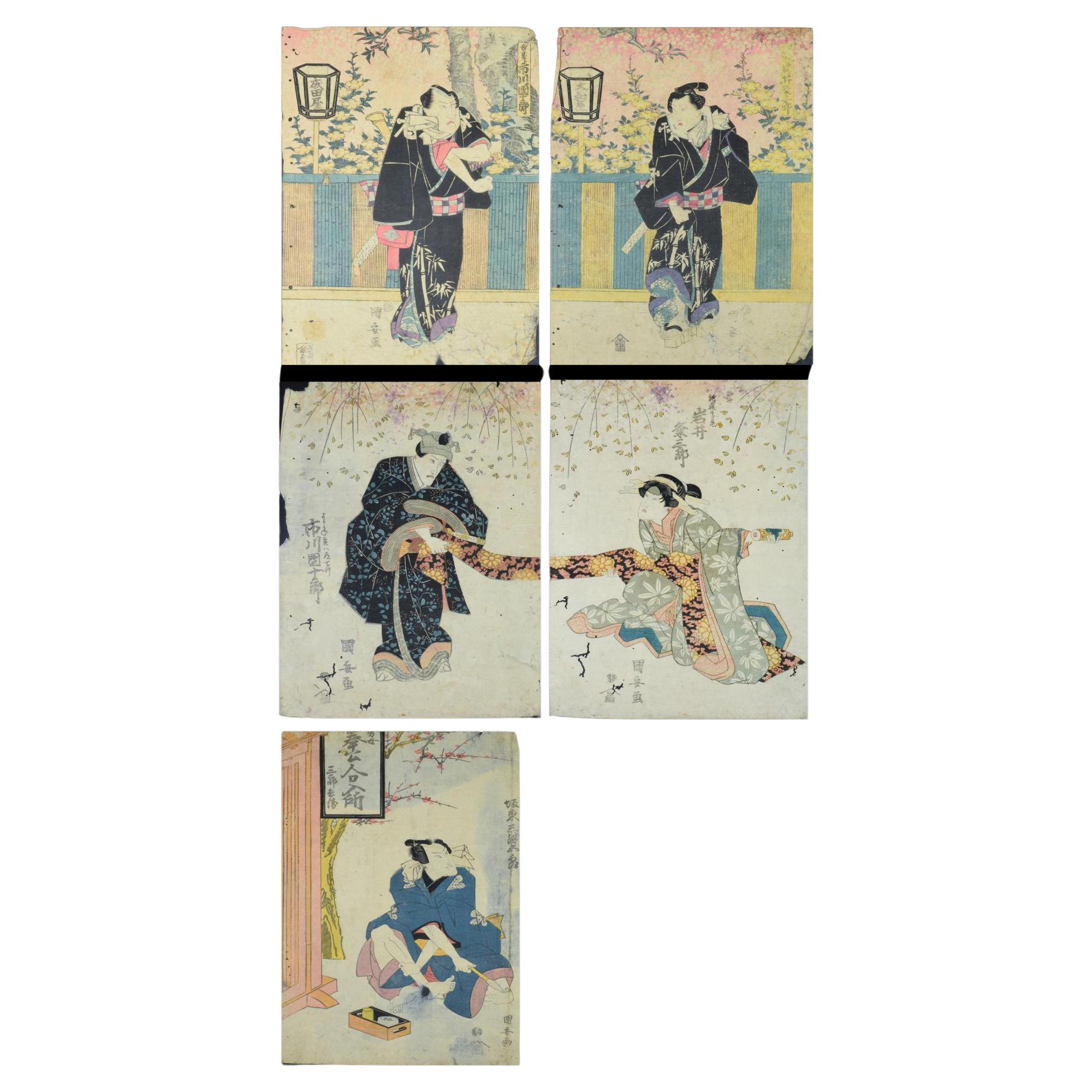 Japanese Ukiyo-e Woodblock 'set of 5' by Utagawa Kuniyasu 歌川 国安 , 1794–1832