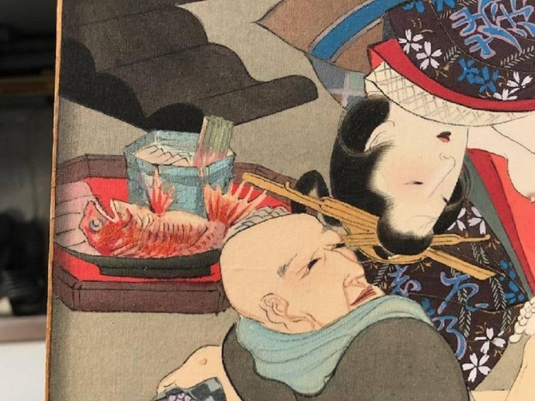 Japanese Unique Antique Hand-Painted Silk Paintings Erotic Couples Shunga Art 5