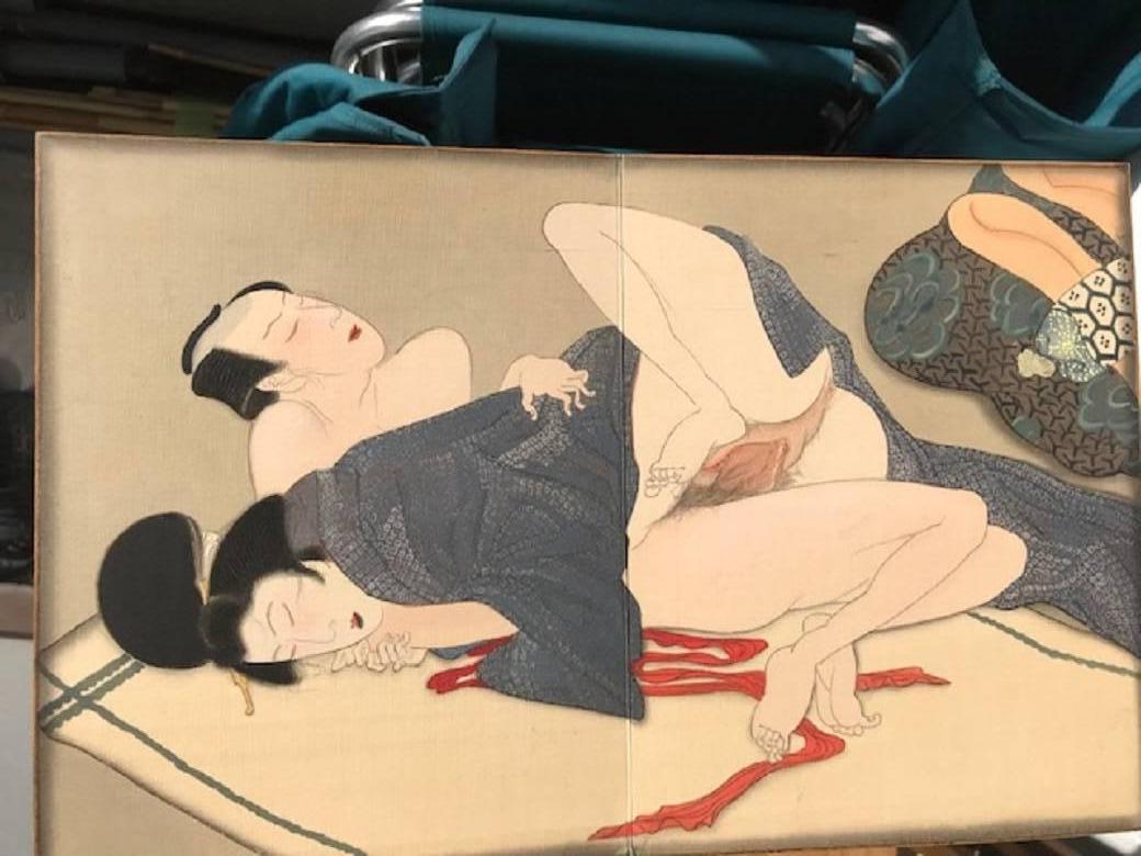 Japanese Unique Antique Hand-Painted Silk Paintings Erotic Couples Shunga Art 6