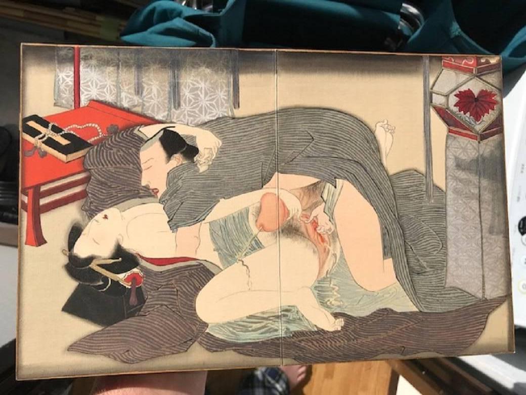 Japanese Unique Antique Hand-Painted Silk Paintings Erotic Couples Shunga Art 9