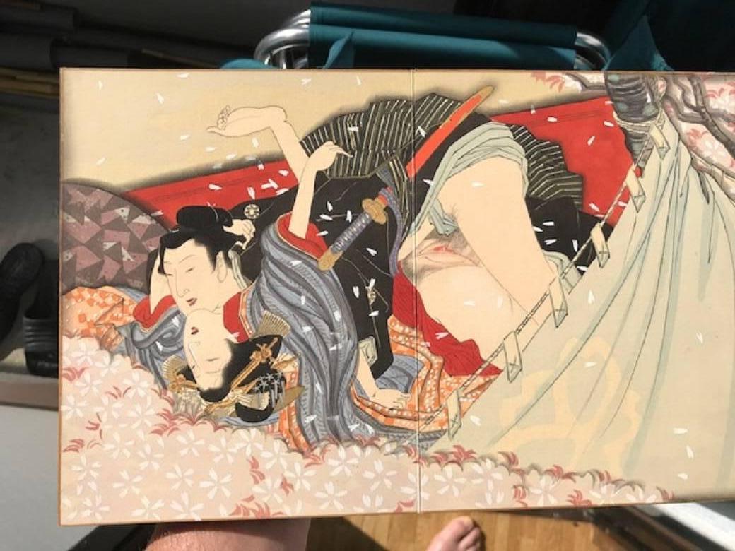 Japanese Unique Antique Hand-Painted Silk Paintings Erotic Couples Shunga Art 10