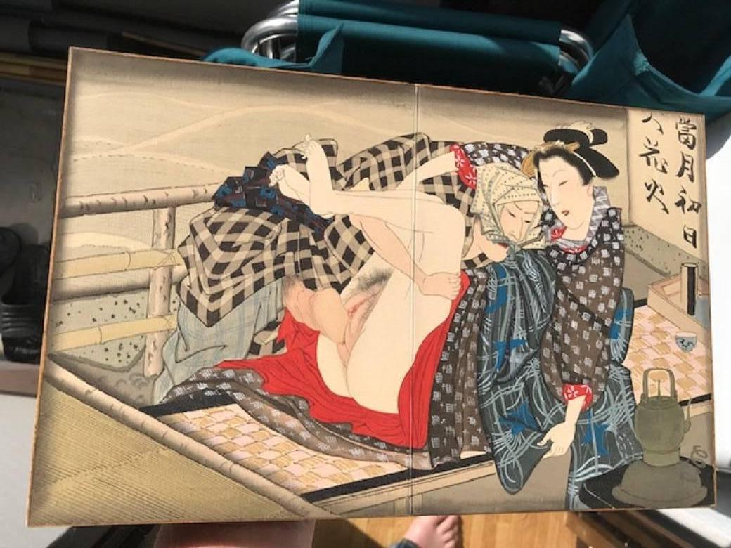 Japanese Unique Antique Hand-Painted Silk Paintings Erotic Couples Shunga Art 11