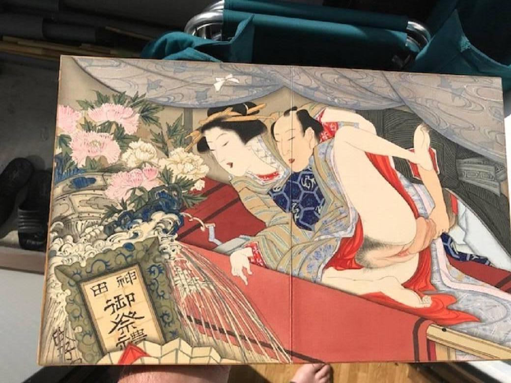 Japanese Unique Antique Hand-Painted Silk Paintings Erotic Couples Shunga Art 12