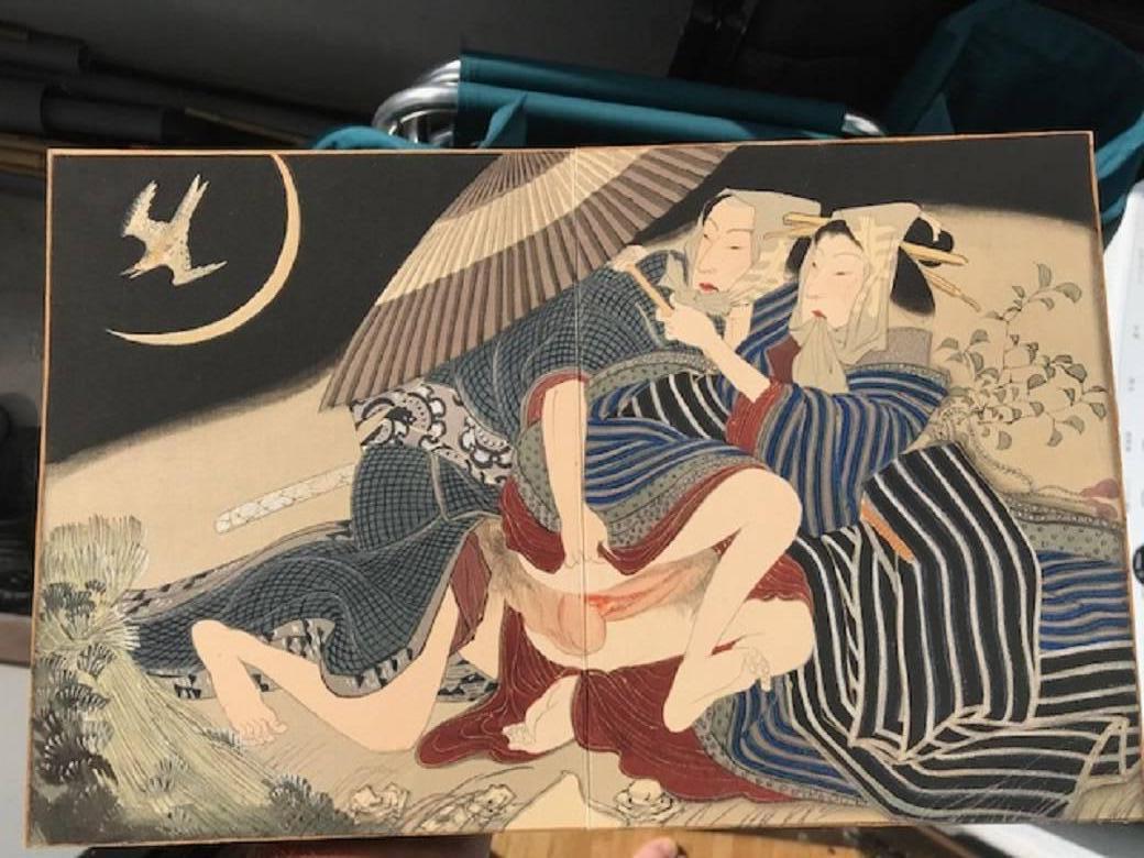 Japanese Unique Antique Hand-Painted Silk Paintings Erotic Couples Shunga Art 13