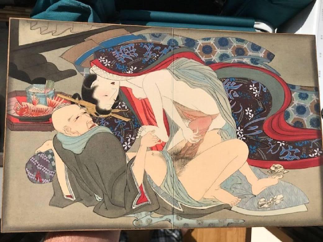 Japanese Unique Antique Hand-Painted Silk Paintings Erotic Couples Shunga Art 4