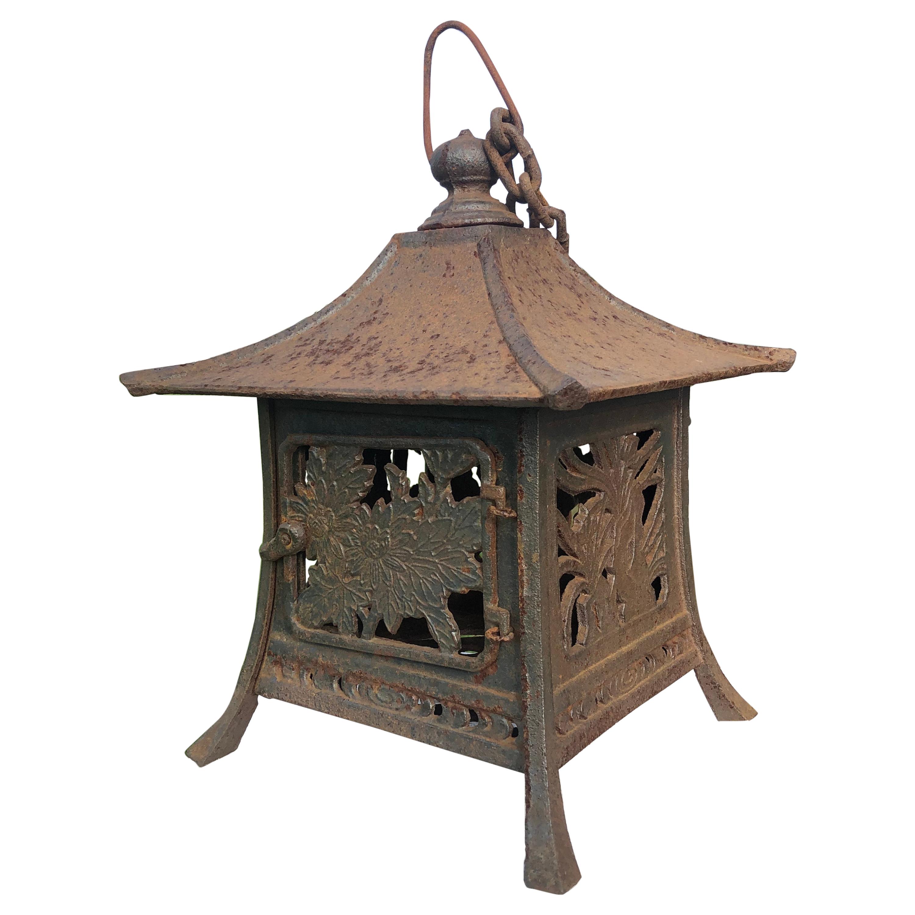 Japanese Unique Old Hand Cast Bronze "Flowers, Bamboo, And Grasses" Lantern  