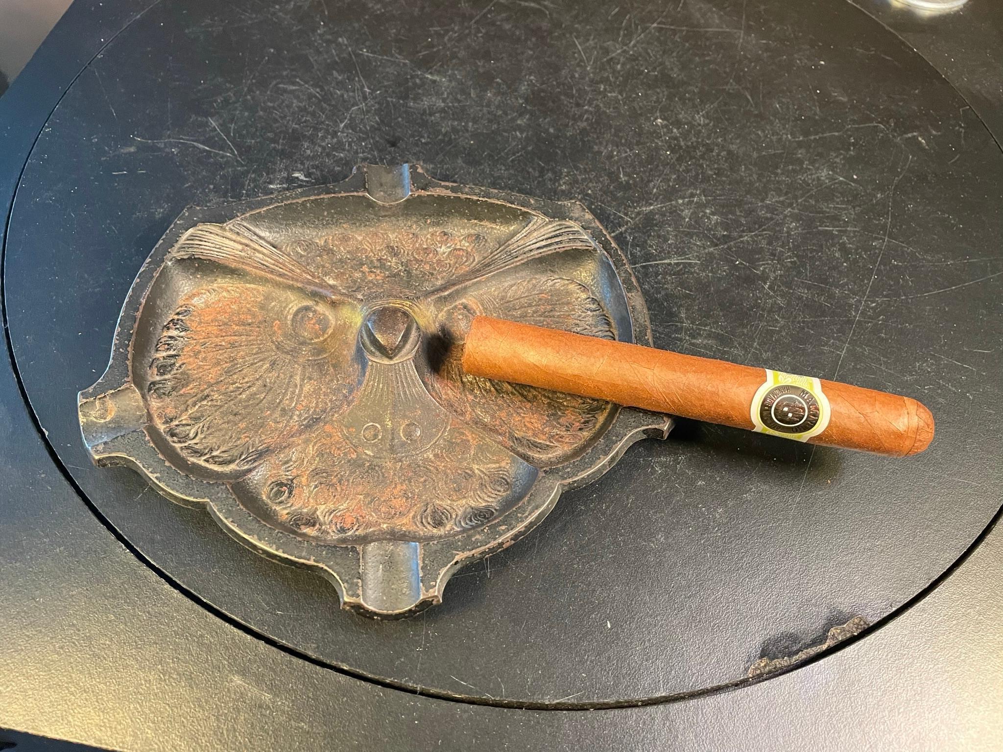 Iron Japanese Unique Old Owl Face Cigar Stogie Tray For Sale