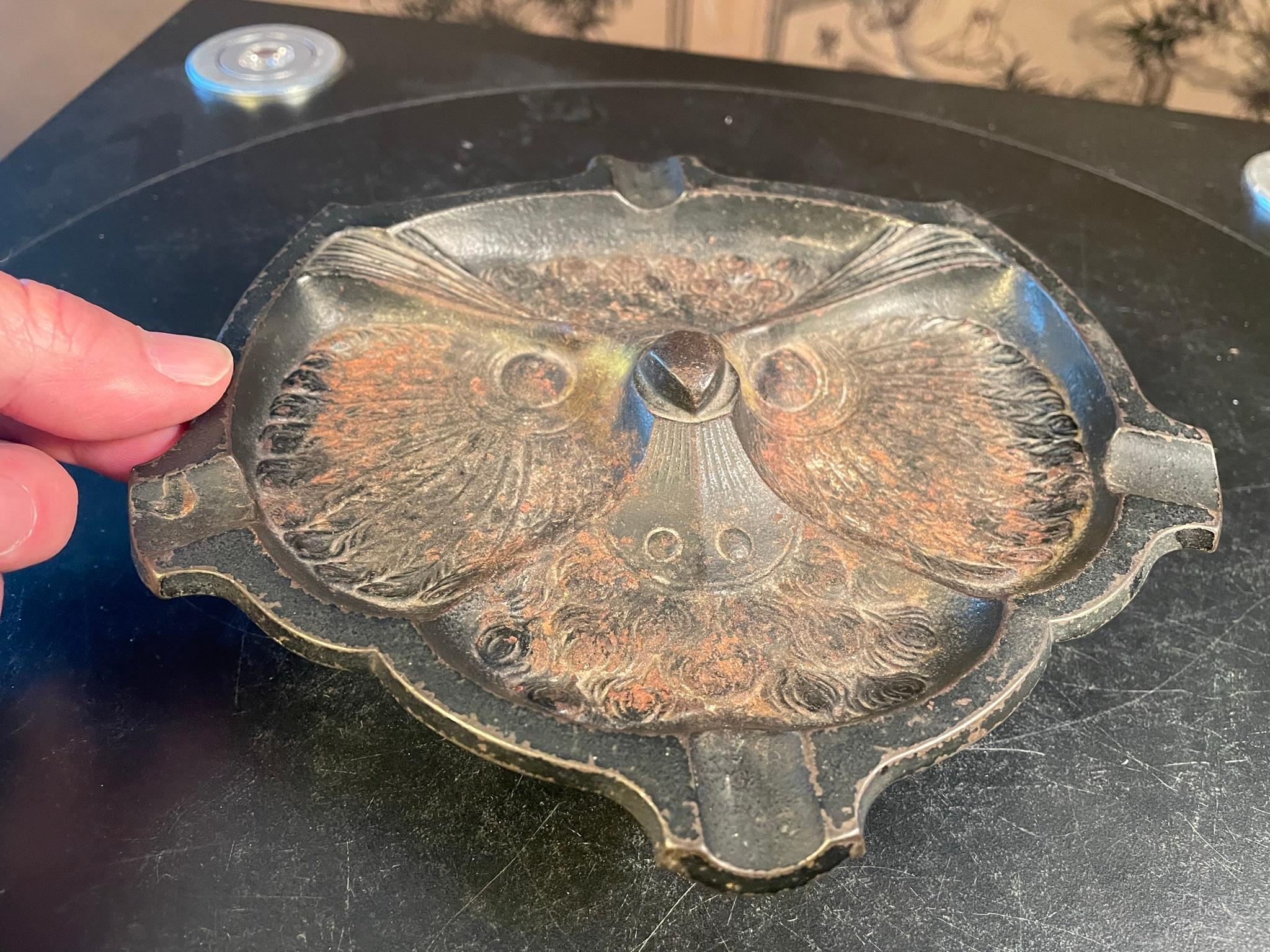 Hand-Crafted Japanese Unique Old Owl Face Cigar Stogie Tray For Sale